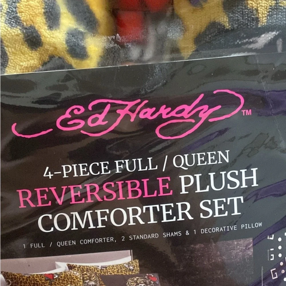 Ed Hardy Leopard Comforter Set with Yellow, Black and Red Accents